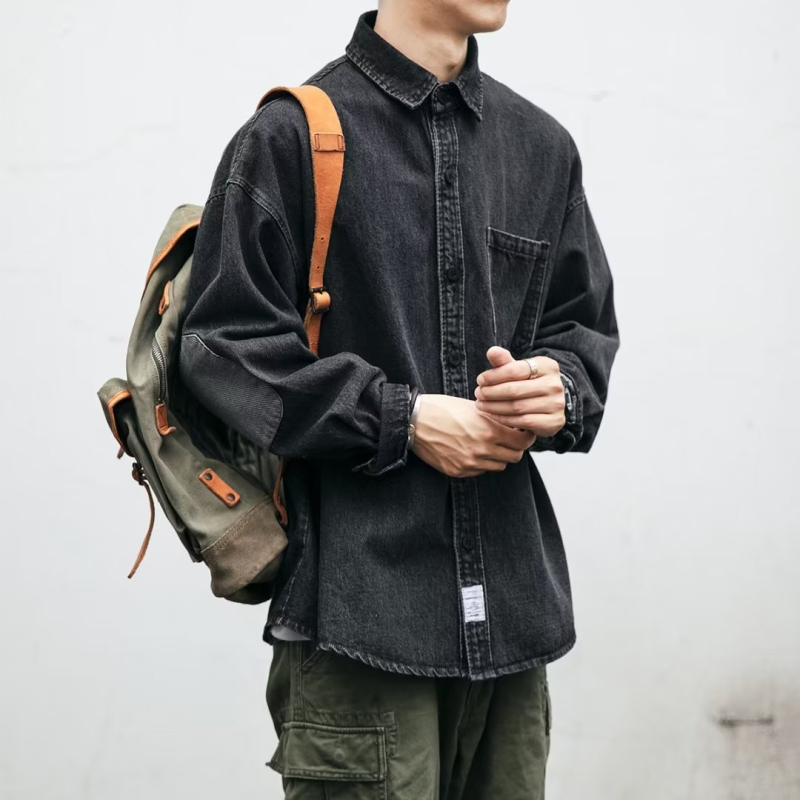 Muško denim košulja-jakna, ležernog kroja, radnički stil, za outdoor, izdržljiv materijal