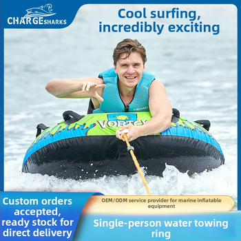 Nafukovací vodný ťahací kruh pre jednu osobu s ťahacím lanom, PVC hrúbka 0,60 mm, mrazuvzdorný, vrátane vzduchovej pumpy, nosnosť 77 kg