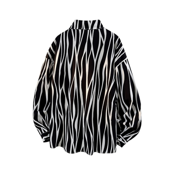 Muška košulja sa zebrom uzorkom, stojeći ovratnik, dugi rukavi, opuštenog kroja