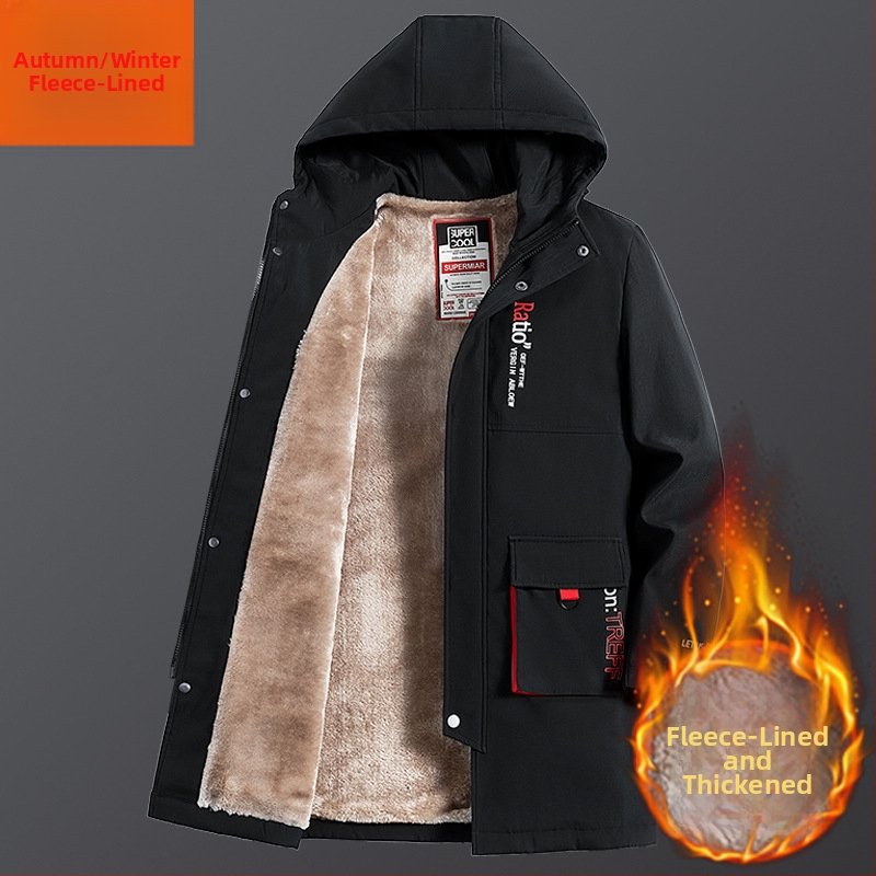 Muška windbreaker jakna s kapuljačom, plus veličina, jesenska srednja duljina, ležerni stil