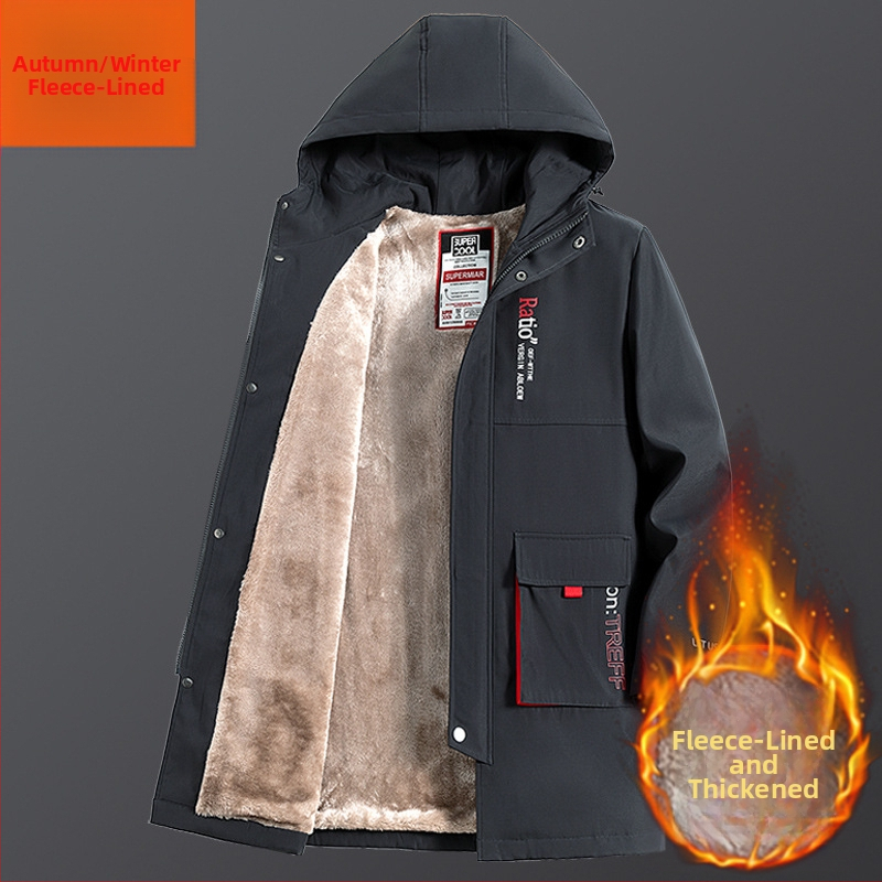 Muška windbreaker jakna s kapuljačom, plus veličina, jesenska srednja duljina, ležerni stil
