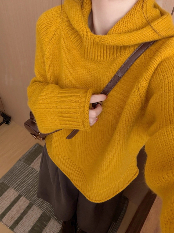 Damski pamučni pleteni džemper s kapuljom, slobodan kroj, 3D uzorak, korejski stil