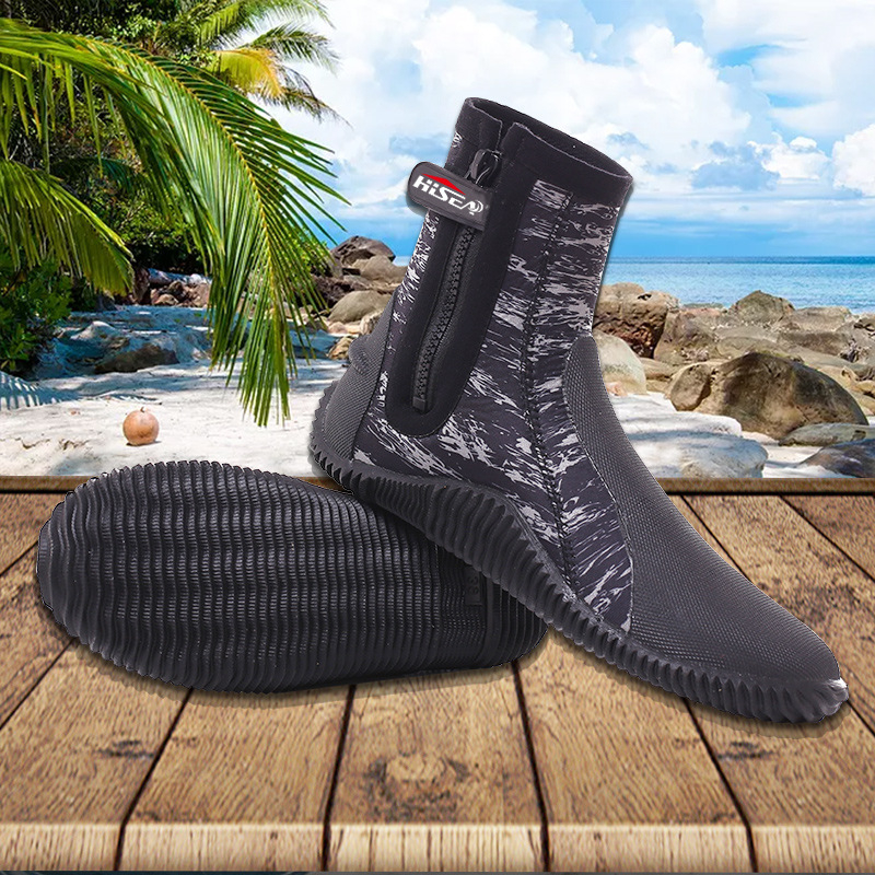 Παπούτσια κατάδυσης 5 mm, υψηλό πάνω μέρος, unisex, καουτσούκ σόλα, αντιολισθητικά