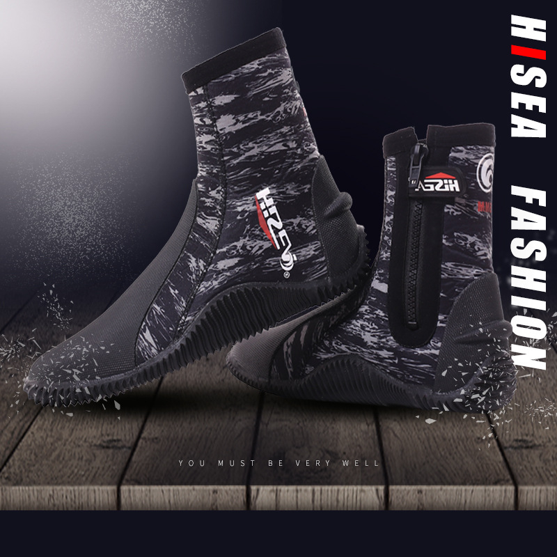 Παπούτσια κατάδυσης 5 mm, υψηλό πάνω μέρος, unisex, καουτσούκ σόλα, αντιολισθητικά