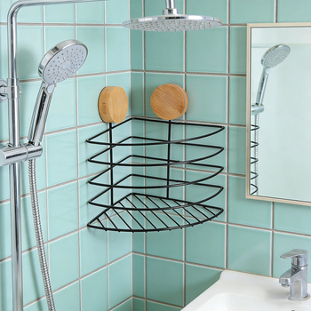 Nordic stílusú vasból készült sarok fürdőszobai polc, falra szerelhető, háromszög alakú, 1 polc, teherbírás 1–5 kg