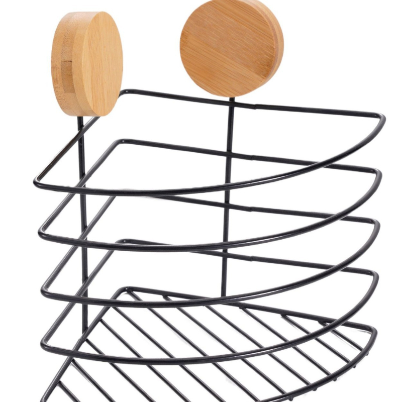 Nordic stílusú vasból készült sarok fürdőszobai polc, falra szerelhető, háromszög alakú, 1 polc, teherbírás 1–5 kg