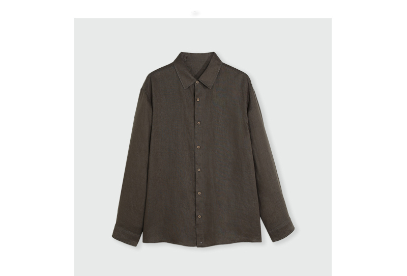 Muška košulja s reverom, od lanene tkanine, opuštenog kroja, dugih rukava, casual stil