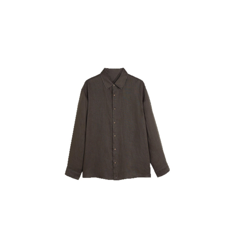 Muška košulja s reverom, od lanene tkanine, opuštenog kroja, dugih rukava, casual stil