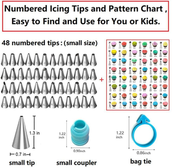125 darabos cukrásznyomócső készlet fűlevél mintázó fejjel – tortadíszítéshez; anyagok: rozsdamentes acél, PP és szilikon