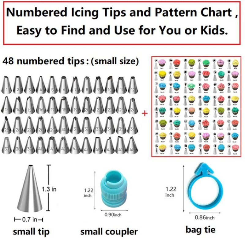 125 darabos cukrásznyomócső készlet fűlevél mintázó fejjel – tortadíszítéshez; anyagok: rozsdamentes acél, PP és szilikon