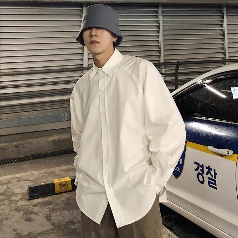 Férfi ing, hosszú ujjú, laza szabású, reveres gallér, Hongkong-stílusú kardigán, poliészter 95%