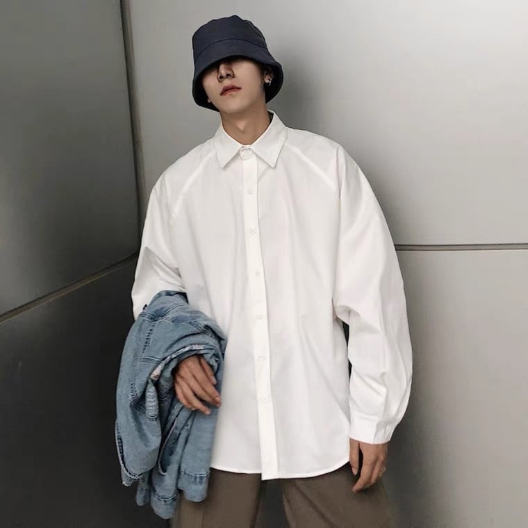 Férfi ing, hosszú ujjú, laza szabású, reveres gallér, Hongkong-stílusú kardigán, poliészter 95%