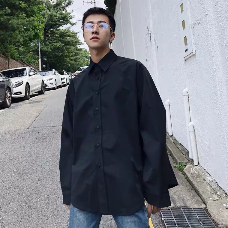 Férfi ing, hosszú ujjú, laza szabású, reveres gallér, Hongkong-stílusú kardigán, poliészter 95%