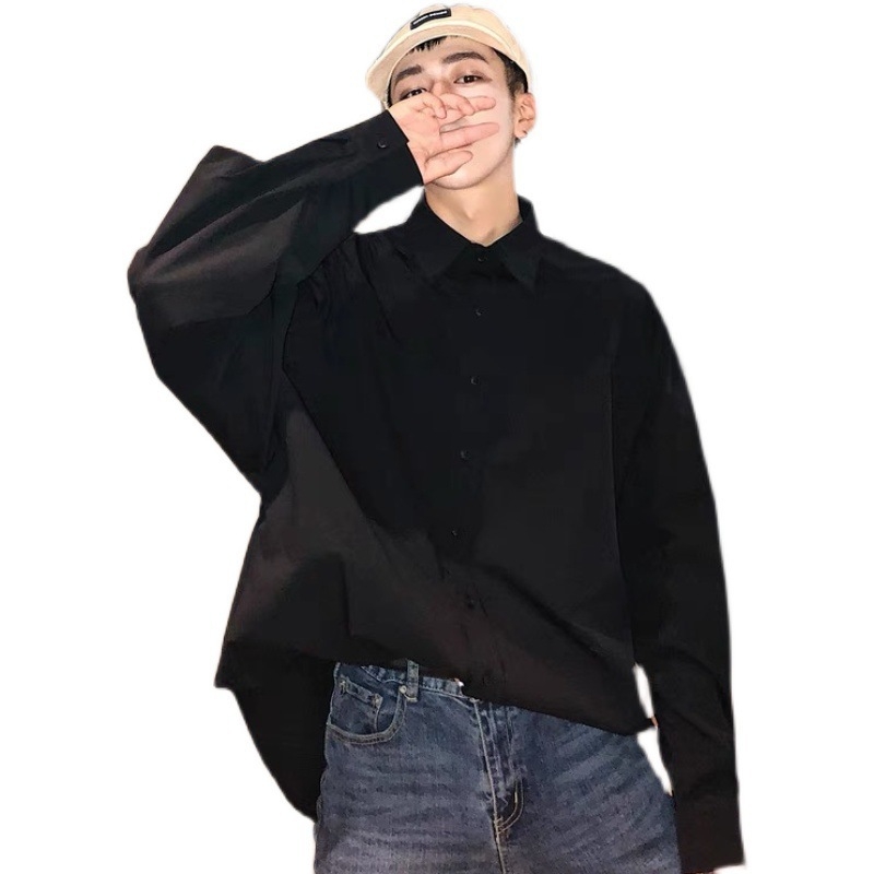 Férfi ing, hosszú ujjú, laza szabású, reveres gallér, Hongkong-stílusú kardigán, poliészter 95%