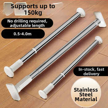 Bară telescopică pentru perdele, fără găuri – oțel, stil minimalist modern, pentru baie/dus, fereastră, ușă și garderobă