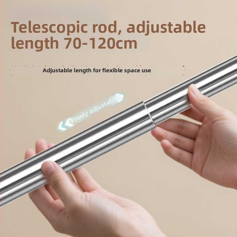 Bară telescopică pentru perdele, fără găuri – oțel, stil minimalist modern, pentru baie/dus, fereastră, ușă și garderobă