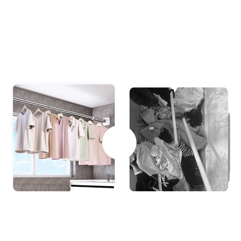 Bară telescopică pentru perdele, fără găuri – oțel, stil minimalist modern, pentru baie/dus, fereastră, ușă și garderobă