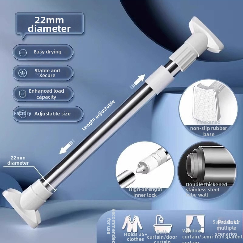 Bară telescopică pentru perdele, fără găuri – oțel, stil minimalist modern, pentru baie/dus, fereastră, ușă și garderobă