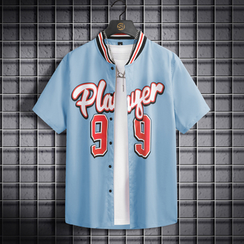 Cămașă din rayon cu mâneci scurte, fără guler, imprimeu cu broderie, croială lejeră