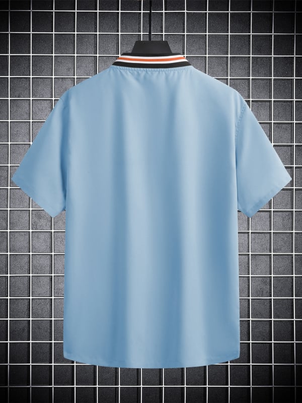 Cămașă din rayon cu mâneci scurte, fără guler, imprimeu cu broderie, croială lejeră