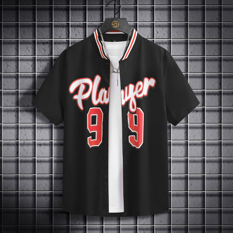 Cămașă din rayon cu mâneci scurte, fără guler, imprimeu cu broderie, croială lejeră