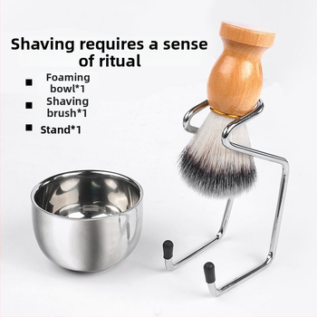 Set pensule de ras cu suport și bol - Oțel inoxidabil - Tanizaki