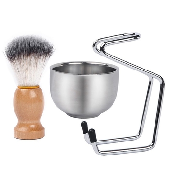 Set pensule de ras cu suport și bol - Oțel inoxidabil - Tanizaki