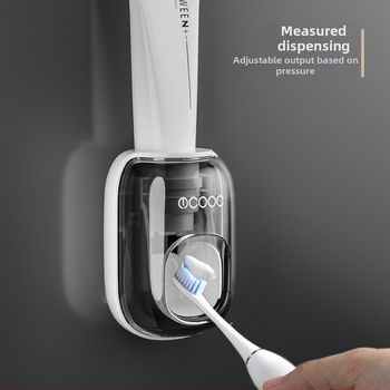 Dispenser automat de pastă de dinți Mcooc, montaj pe perete fără găuri, suport pentru periuțe, potrivit pentru întreaga familie