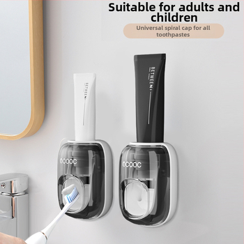 Dispenser automat de pastă de dinți Mcooc, montaj pe perete fără găuri, suport pentru periuțe, potrivit pentru întreaga familie