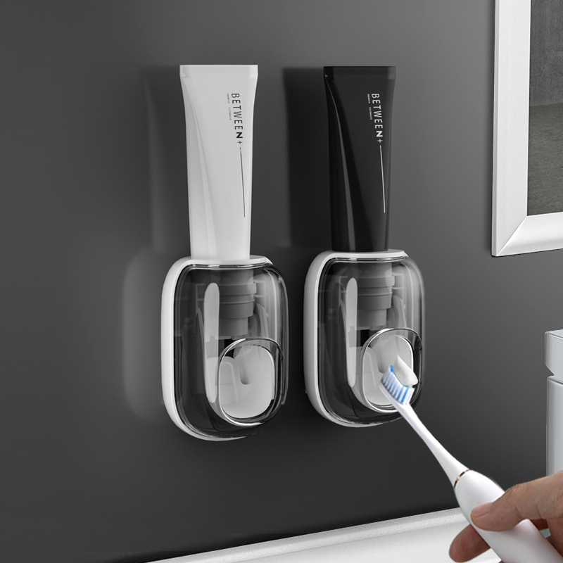 Dispenser automat de pastă de dinți Mcooc, montaj pe perete fără găuri, suport pentru periuțe, potrivit pentru întreaga familie