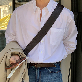 Cămașă bărbătească cu croială lejeră, stil coreean, din bumbac 96%, cu guler rever, mâneci lungi