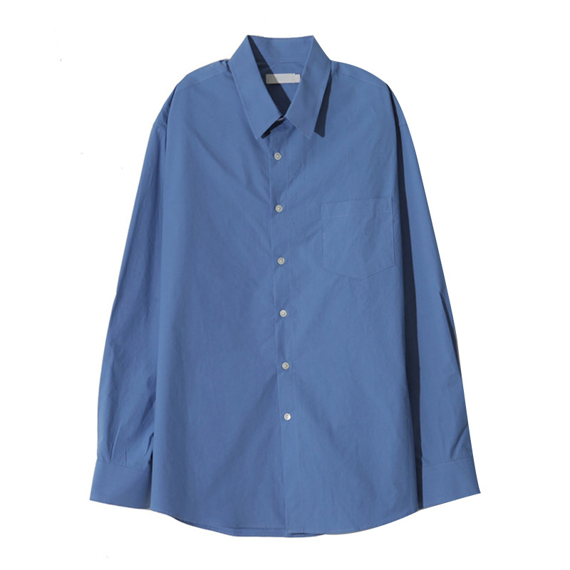 Cămașă bărbătească cu croială lejeră, stil coreean, din bumbac 96%, cu guler rever, mâneci lungi