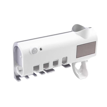Suport pentru periuțe de dinți cu dezinfectare UV și dozator automat de pastă, montaj cu ventuză, corp din plastic, imprimare logo disponibilă