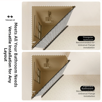 Bară pentru perdea de duș, design unghiular universal, telescopică, fără găuri, din oțel carbon