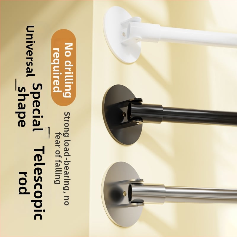 Bară pentru perdea de duș, design unghiular universal, telescopică, fără găuri, din oțel carbon