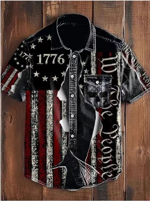 Cămașă pentru bărbați cu mânecă scurtă, stil retro japonez, detalii inspirate de cardigan, guler rever, imprimeu