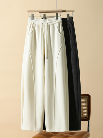 Női gyapjúkeverék nadrág fleece béléssel, magas derék, egyenes szabás, téli 2025, kis méretek számára