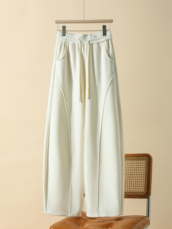 Női gyapjúkeverék nadrág fleece béléssel, magas derék, egyenes szabás, téli 2025, kis méretek számára