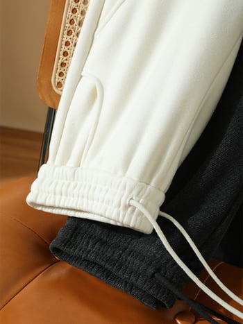 Női gyapjúkeverék nadrág fleece béléssel, magas derék, egyenes szabás, téli 2025, kis méretek számára