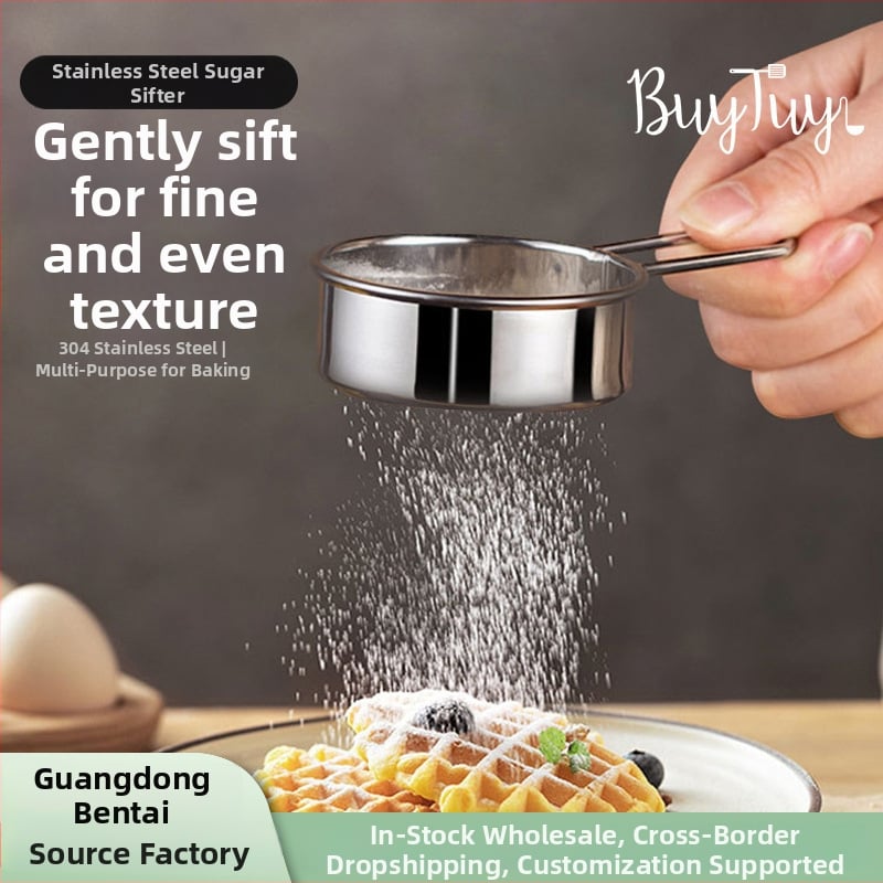 FS105 Sif de făină – Mână, vibrație, din oțel inoxidabil, sită multifuncțională pentru coacere (FS105)