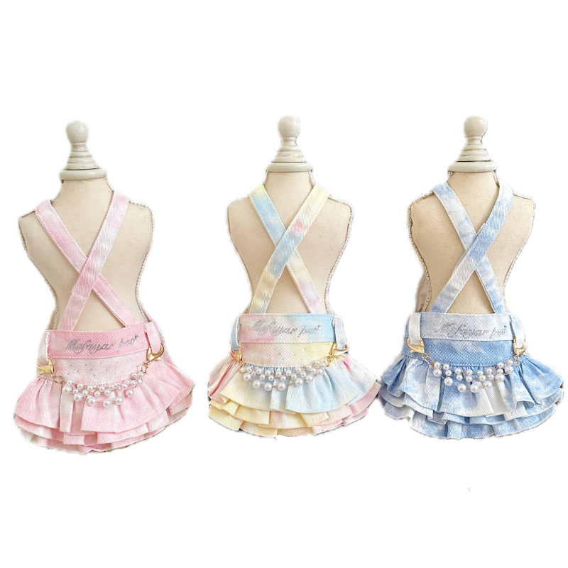 Fustă pentru animale de companie din denim, cu design tie-dye și cristale, pentru pisici și câini, brand Mefayar/Mifaya, universală pentru toate sezoanele