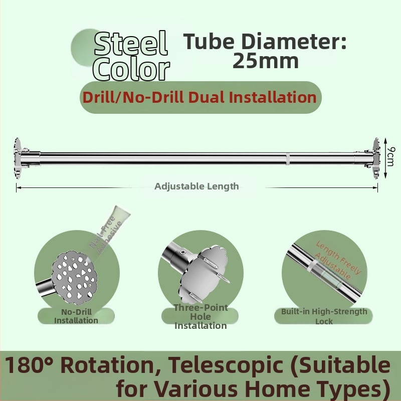 Bară telescopic universală pentru duș, cu unghi, din oțel inoxidabil 201, marca Golden Thoughts, personalizabilă, stil modern minimalist