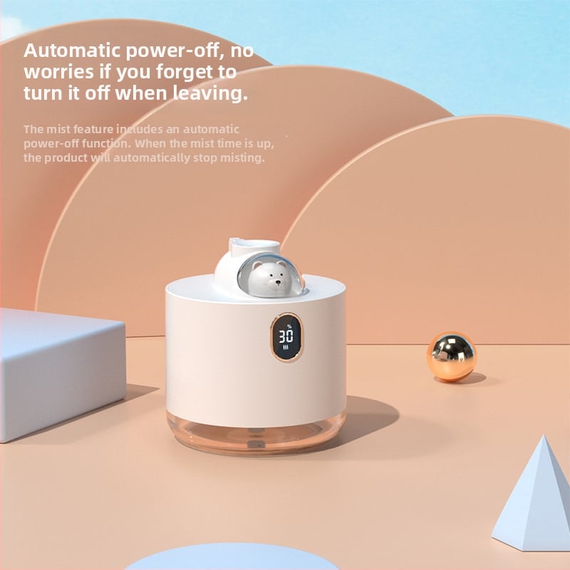 D11 Umidificator de birou mini, model D11, potrivit pentru camere de până la 10 m², rezervor apă ≤ 0,5 L, 1 ieșire ceață, temporizator 2–8 ore