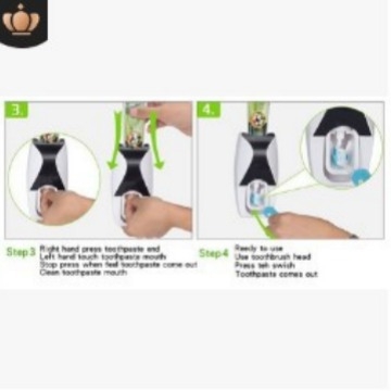 Suport pentru periuțe de dinți cu dozator automat de pastă de dinți, din plastic, fixare cu ventuză