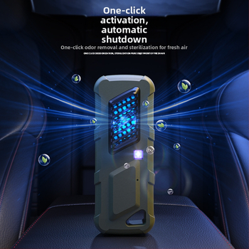 Autó USB-töltésű ózonos dezodoráló és mini légtisztító – negatív ionok, aktív szén, ózon; légáram 50 m3/h, érintéses vezérlés, 10 m²-ig, szűrő nélküli
