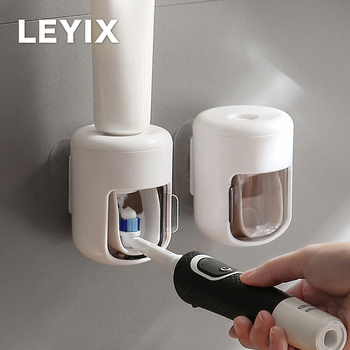 LEYIX automatski istisivač zubne paste s poklopcem, zidna montaža bez bušenja