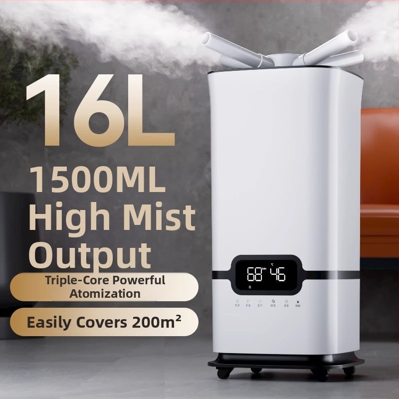 Ipari intelligens párásító sterilizációval és levegőtisztítással, modell H-600, 10 L tartály, alkalmas több mint 60 m²-hez, 3+ párásító kimenet, alacsony zajszintű működés