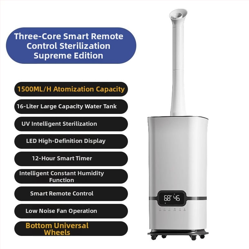 Ipari intelligens párásító sterilizációval és levegőtisztítással, modell H-600, 10 L tartály, alkalmas több mint 60 m²-hez, 3+ párásító kimenet, alacsony zajszintű működés