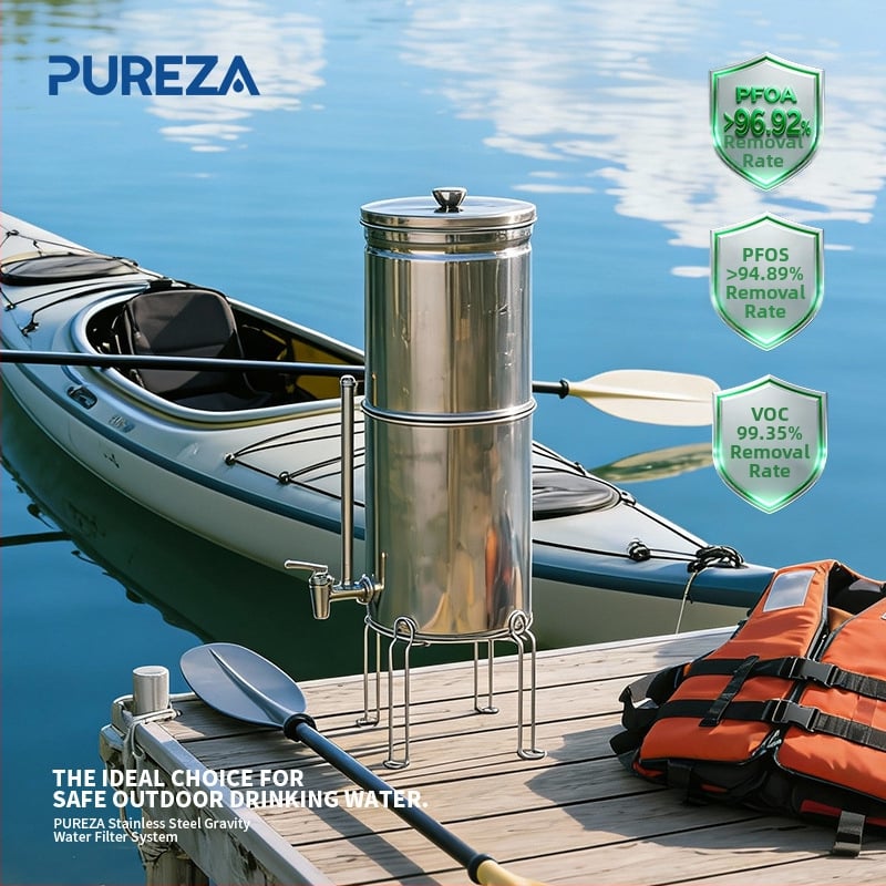 Galeată purificator de apă cu filtrare gravitațională, din oțel inoxidabil, pentru camping și uz casnic/RV