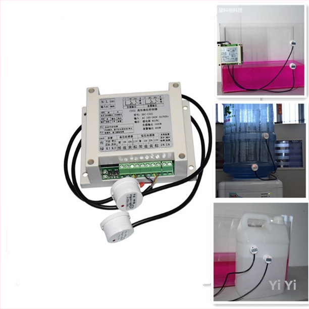 Controlor de nivel lichid fără contact pentru recipiente nemetalice, detecție nivel înalt și scăzut, comutator senzor, seria C352-2p